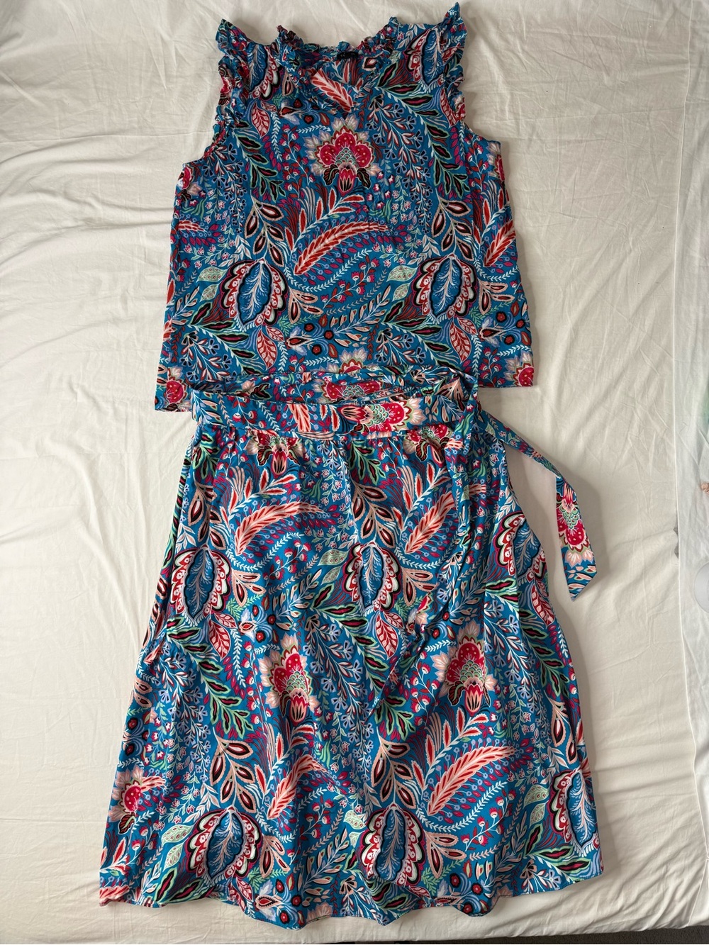 Talbots XL Paisley Botanical Cotton Poplin Matching Set Blouse Skirt
